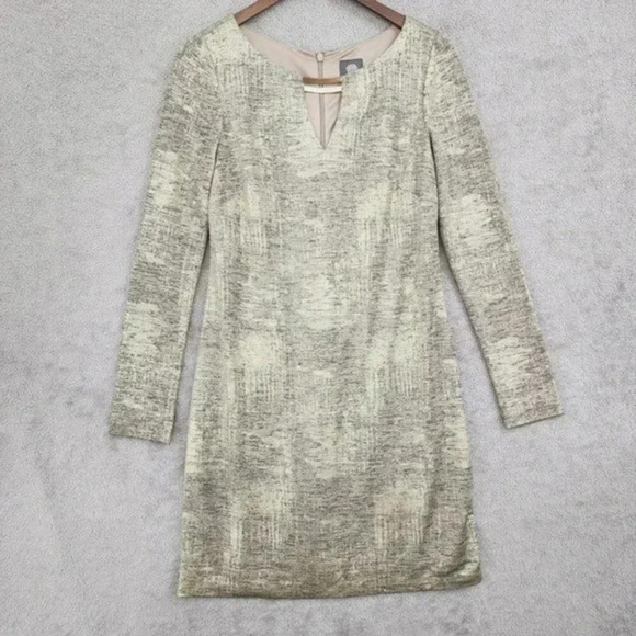 NWT‎ Vince Camuto Womens Long Sleeve Midi Dress Size 6 Gold Printed - Picture 1 of 10